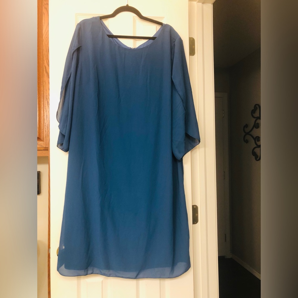 Grace Karin plus size 20W Blue sheer draped  fully lined straight knee length